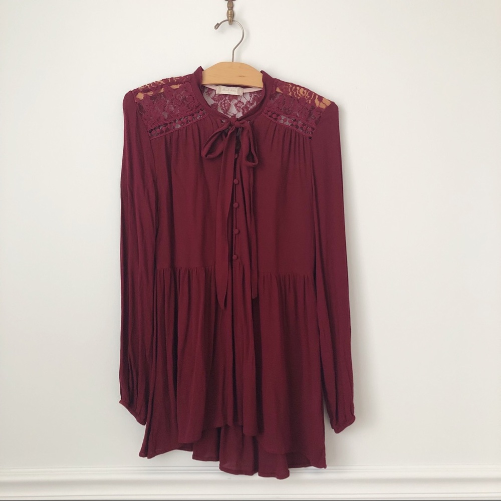 Maroon Flowy Blouse with Neck Bow